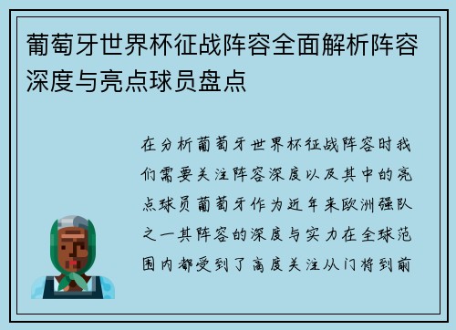 葡萄牙世界杯征战阵容全面解析阵容深度与亮点球员盘点